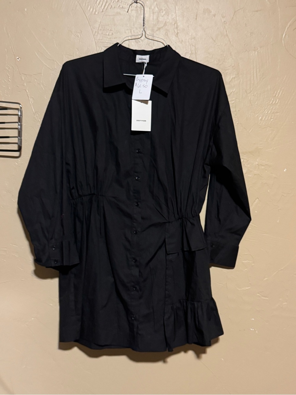 AUREUM Black Long-Sleeve Shirt Dress with Side Tie